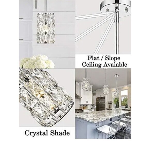 Crystal Pendant Light, CALDION 1-Light Modern Pendant Light Fixtures Adjustable - Picture 5 of 11
